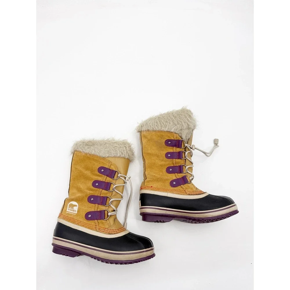 Sorel Joan of Arctic Kids Winter Boots Tan Purple Waterproof NY1858-373 Size 3